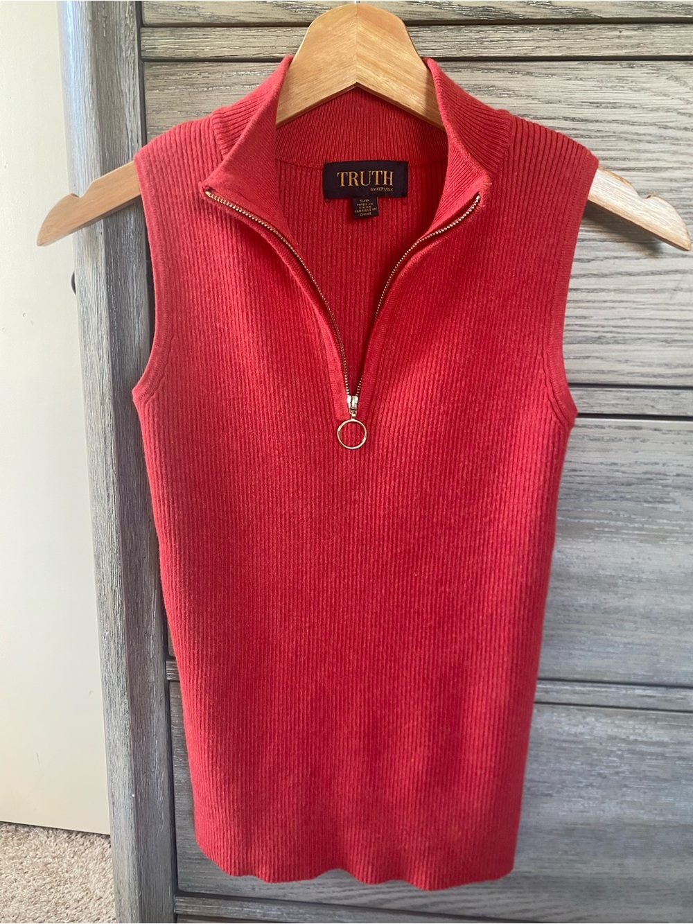 Truth Red/Orange Ribbed Sleeveless Sweater